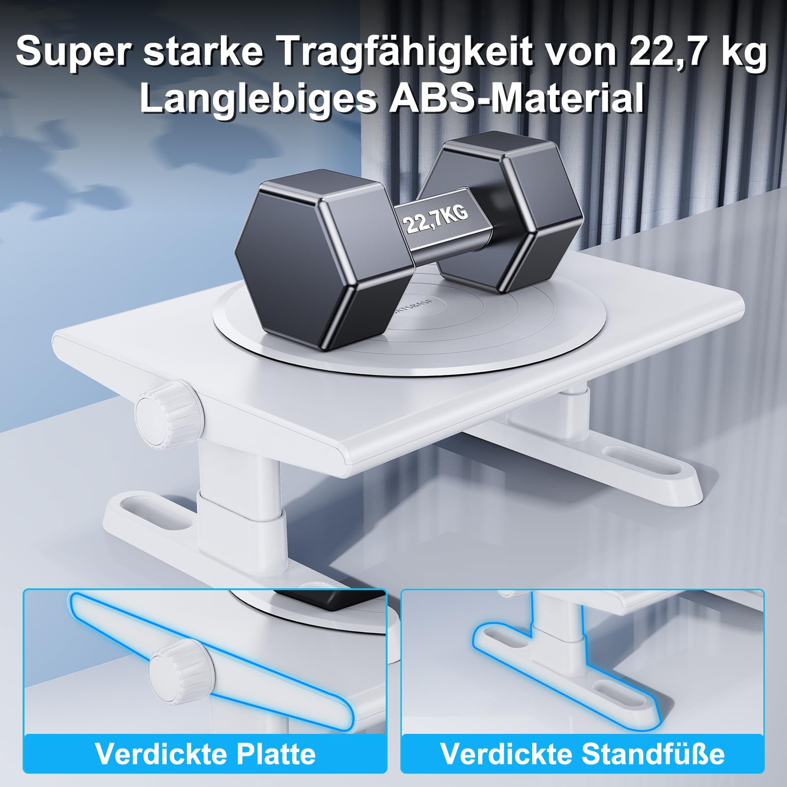 Monitorständer,360° Drehbar HöHenverstellbar Monitor Erhöhung Schreibtisch Erhöhung Monitor Stand Riser,Ergonomisch Desktop Bildschirmerhöhung Ständer für Computer,Laptops,PC,TV (Weiß)