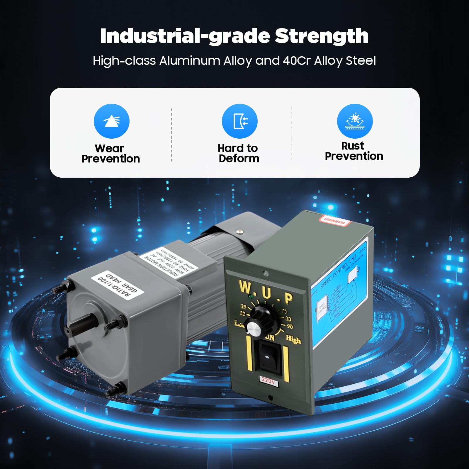 Kit de motores de engranaje de 90 W 100 K con regulador de velocidad, alto par de 220 V CA, motor eléctrico con función de inversión, motor de transmisión ajustable con engranaje reductor