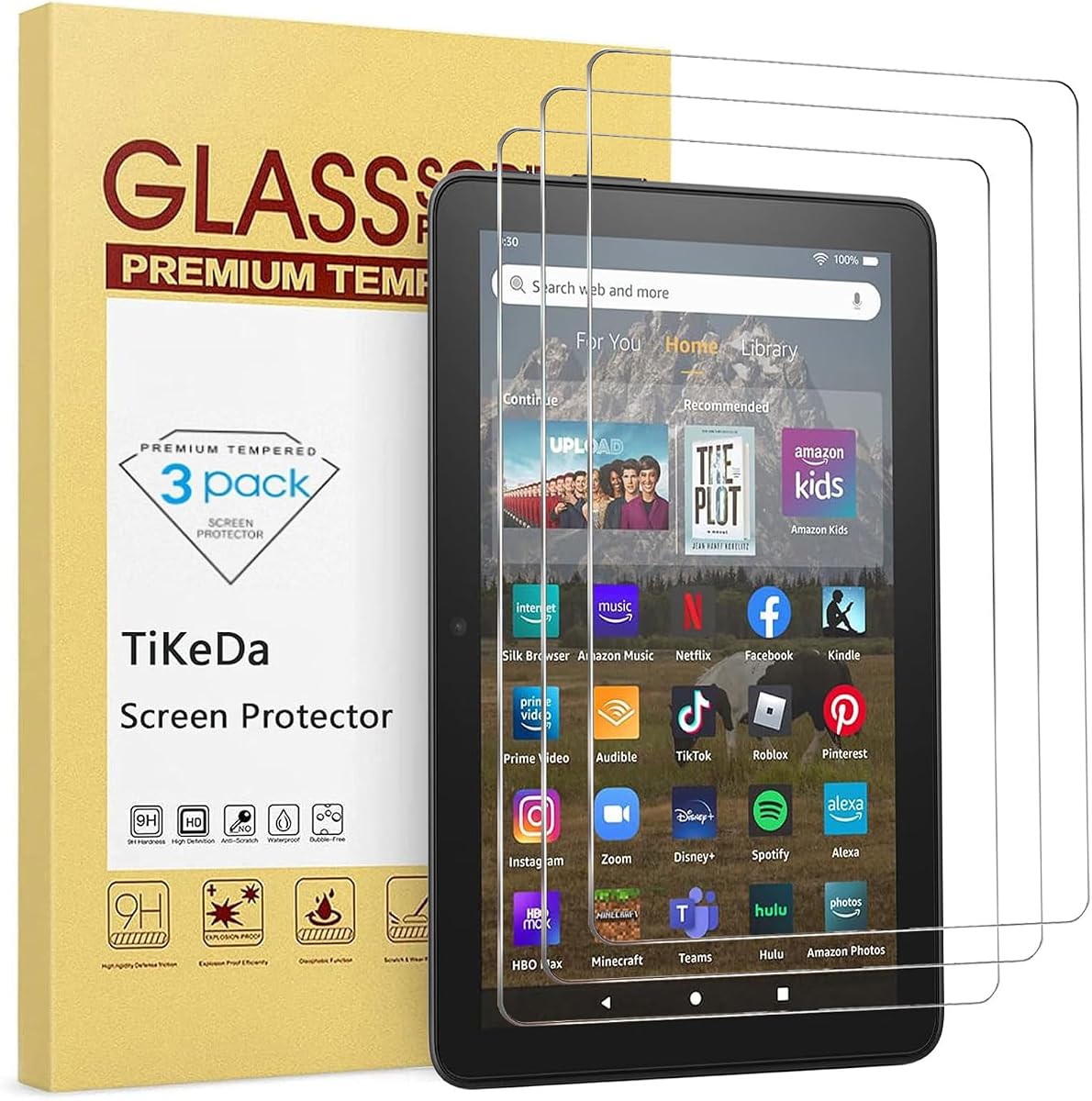 Paquete de 3 protectores de pantalla para la nueva tableta Fire HD 8/HD8 Plus/Fire HD 8 Kids/Fire HD 8 Kids Pro (14.ª, 12.ª y 10.ª generación, lanzadas en 2024, 2022 y 2020), vidrio templado, dureza 9H, transparente, antiarañazos, 8 pulgadas