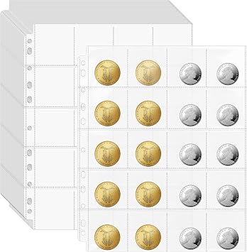 VOKOY 1000 Pockets Coin Pages, 50 Sheets Clear Coin Sleeves for 2 x 2 Cardboard Coin Holders Plastic Stamp Collection Supplies Organizer Sheet Protective Photo Slide Pages for Collectors