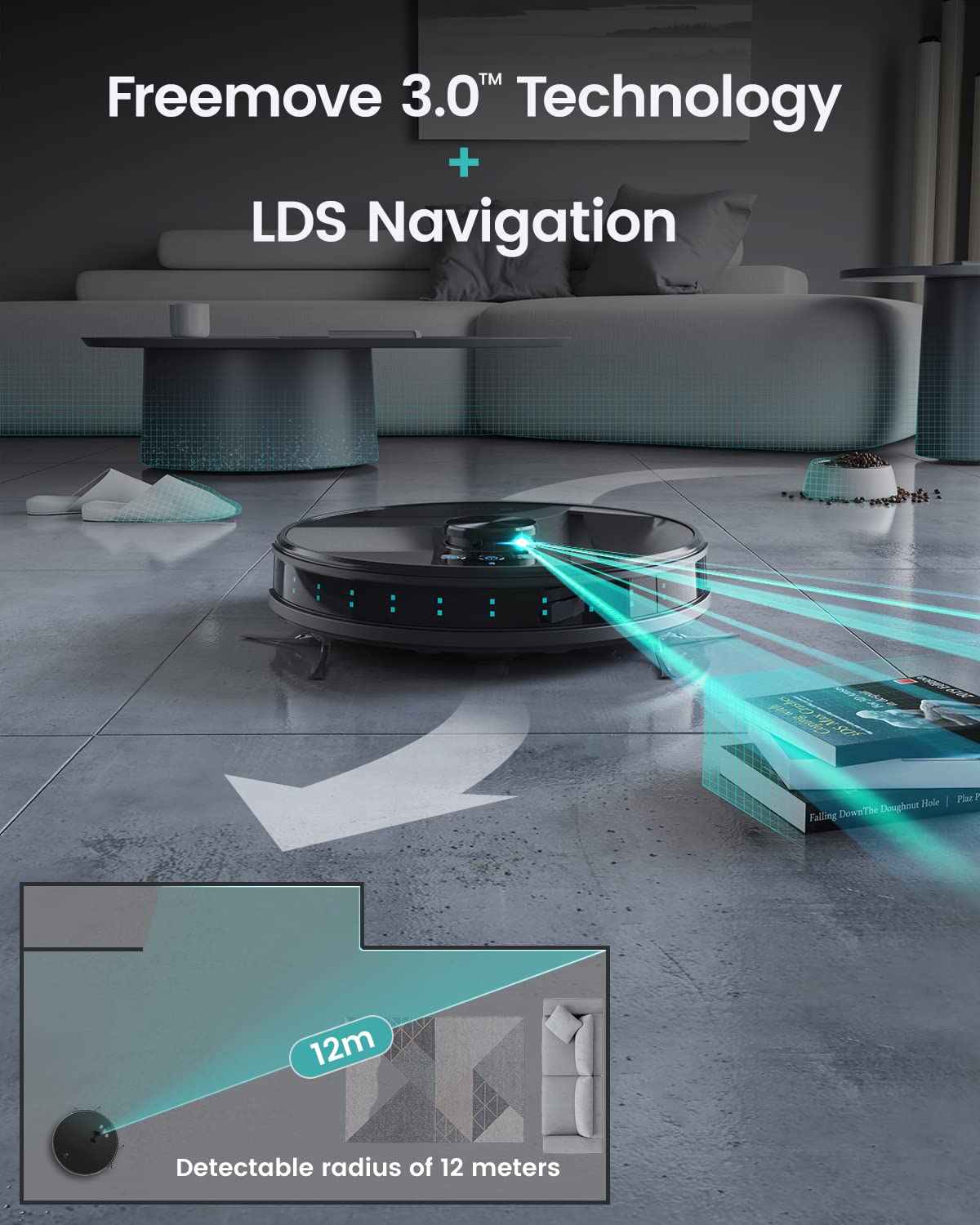 LEFANT LS1 Robot Aspirapolvere con Mappatura,Navigazione LDS,3200 Pa,150 Minuti,APP,Mappatura Multilivello,Aspirapolvere Robot Per Pulizia Domestica/Peli Animali/Polvere