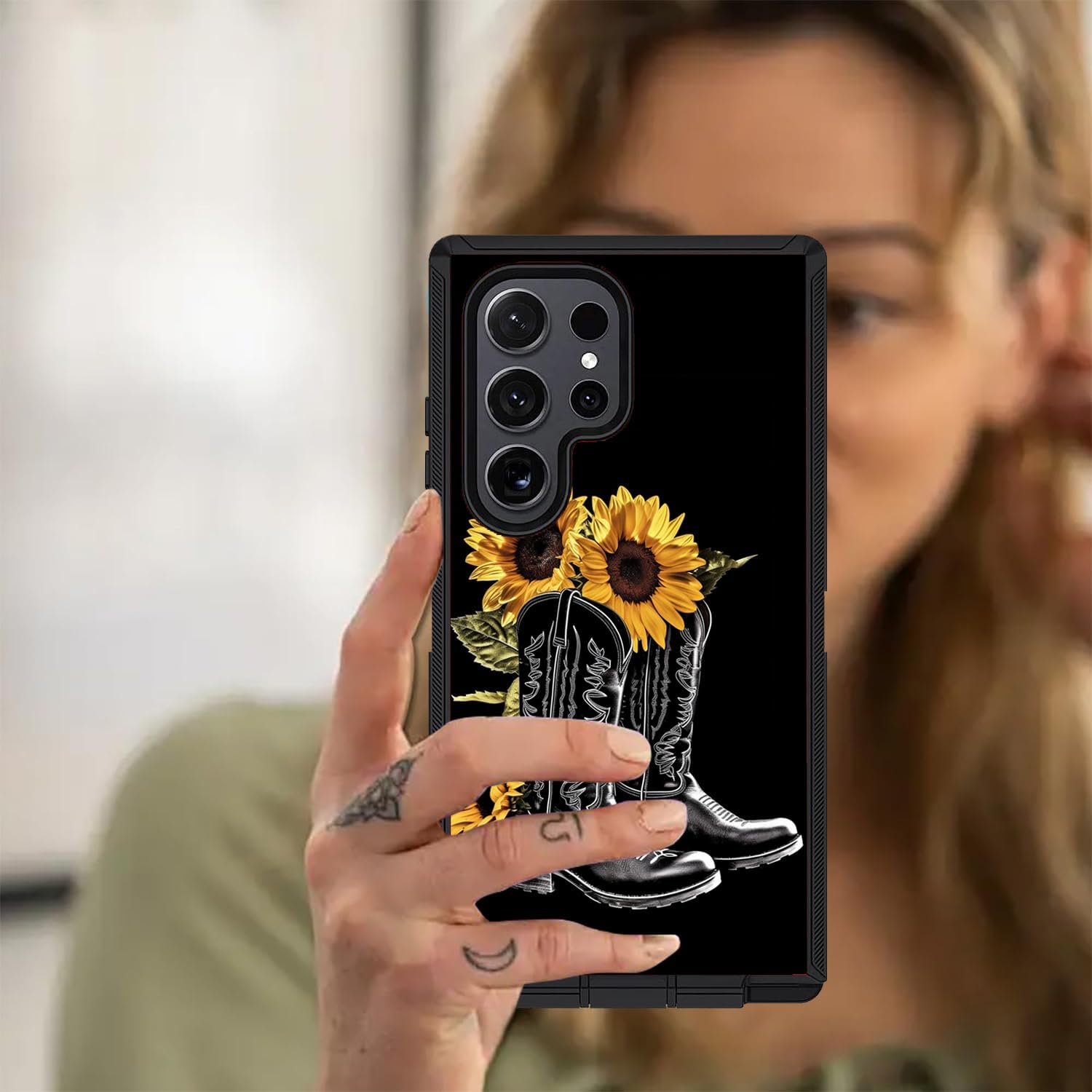 for Galaxy S25 Ultra Case, Military Grade Heavy Duty [3-Layer] Dustproof Shockproof Full-Body Protective Case for Samsung Galaxy S25 Ultra 5G (6.9", 2025), Western Cowboy Boots With Sunflower - Image 5