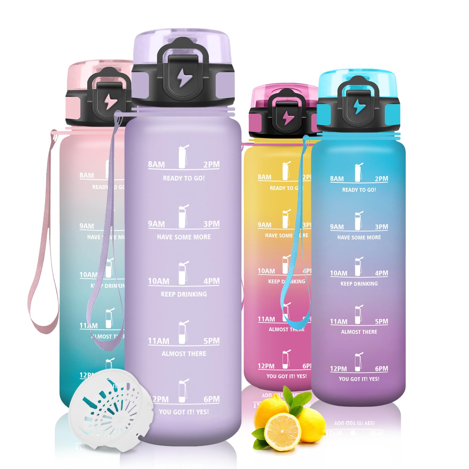 Mujigaga 1 Litre Water Bottle, Sports Water Bottle and Drinking Times, 1L Motivational Gym Water Bottle, Leak Proof Water Bottles for Gym, School, Yoga