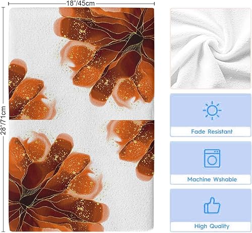 Miniatura 6 de Kitchen Towels 2 Packs Cotton Tea Towel, Geometric Burnt Orange Flower Gold Line Marble Texture Reusable Dish Cloths Absorbent Hand Towels for