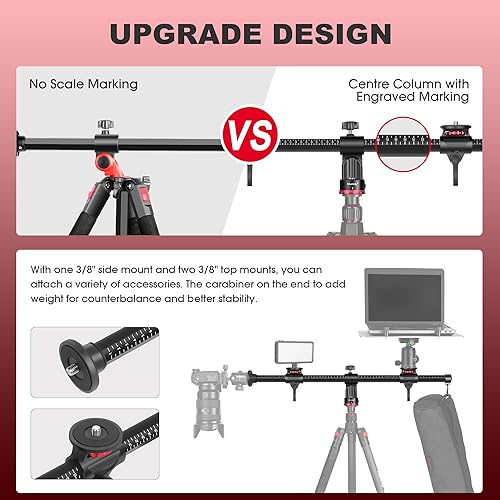 Miniatura 2 de Manbily Brazo de extensión de trípode, columna central horizontal de trípode de 27.6 pulgadas, barra de accesorios de trípode de aluminio de tres