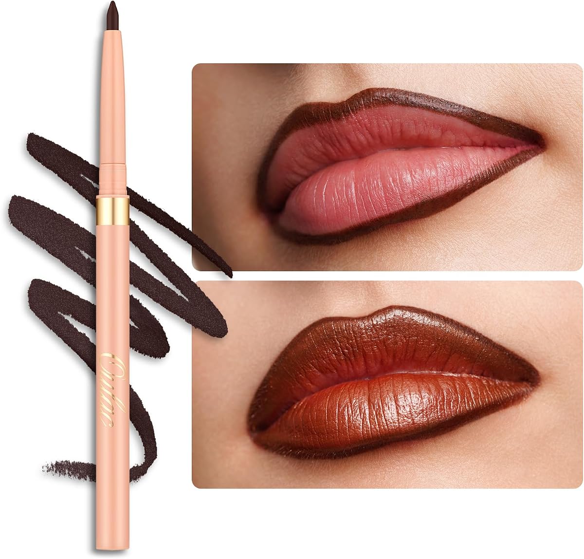 Oulac Brown Lip Liner Pencil, 2in1 Retractable Makup Crayon for Lipliner and Eyeliner, Highly Pigmented, Smooth, Long Lasting and Waterproof Formula, Vegan Beauty, 03 Teddy