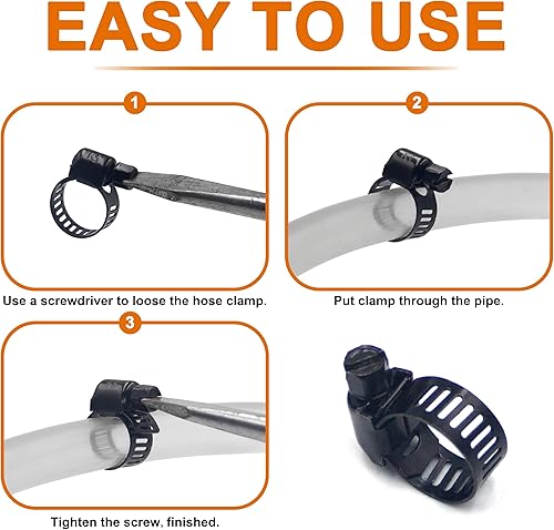 Miniatura 4 de ISPINNER 30 abrazaderas de manguera negras de 0.236-2.008 in (14"-2") Rango ajustable 304 abrazaderas de manguera de engranaje sin fin de acero