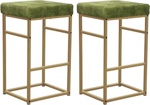 Miniatura 18 de GIA Taburete cuadrado de metal sin respaldo de 30 pulgadas con cojín de terciopelo marrón, negro, juego de 4