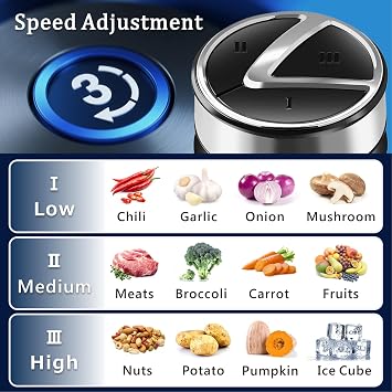 Electric Food Processor 500W, 8-Cup Glass Vegetable Chopper Meat Grinder | LED Timer, 2 Liter Bowl, Powerful Motor, Dishwasher Safe, 3 Speed&4 Blade, Small Veggie Garlic Chopper, Kitchen Blender Mixer