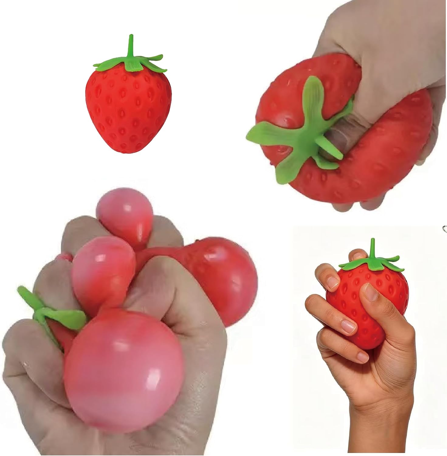 Squishy Strawberry Stress Ball, Slow Rising Realistic Fruit Squeeze Toy for Adults Kids Sensory Fidget, Pressure Release, Party Favor Gift (2)