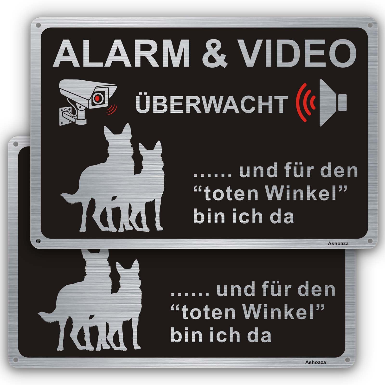 Ashoaza Schild Alarm und Videoüberwachung, Hund Schild Alumi