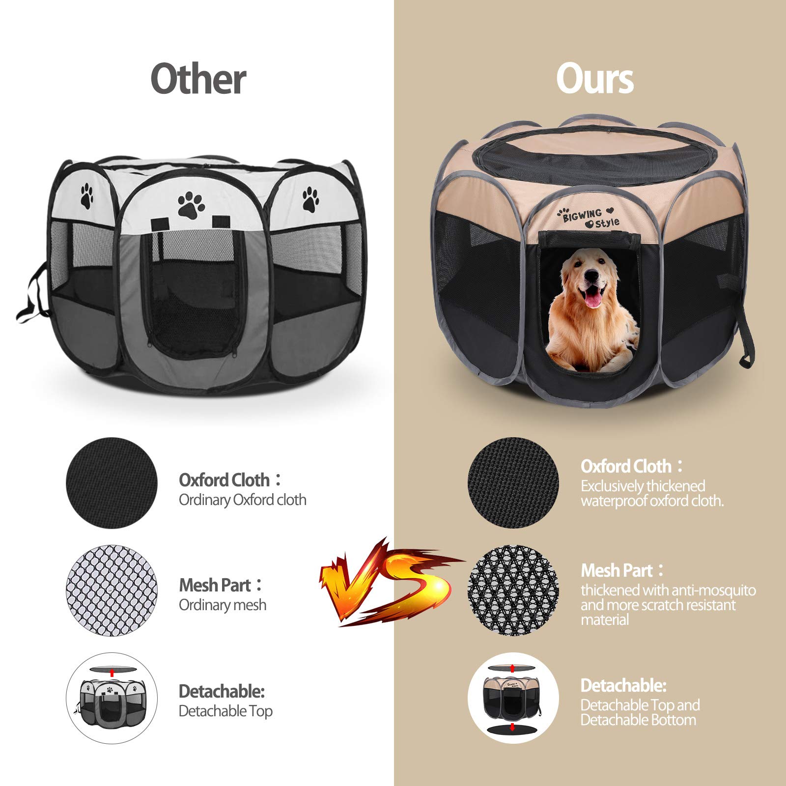 Recinto Per Cani BIGWING Pieghevole - Gabbia Portatile Per Interno/Esterno, Rosso Taglia L, Con Borsa - Foto 7