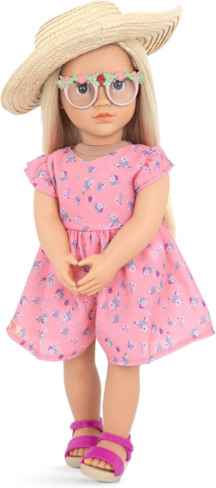 BD31310C1Z Dahlia Doll with Floral Printed Dress and Sunhat, 18 Inch Size