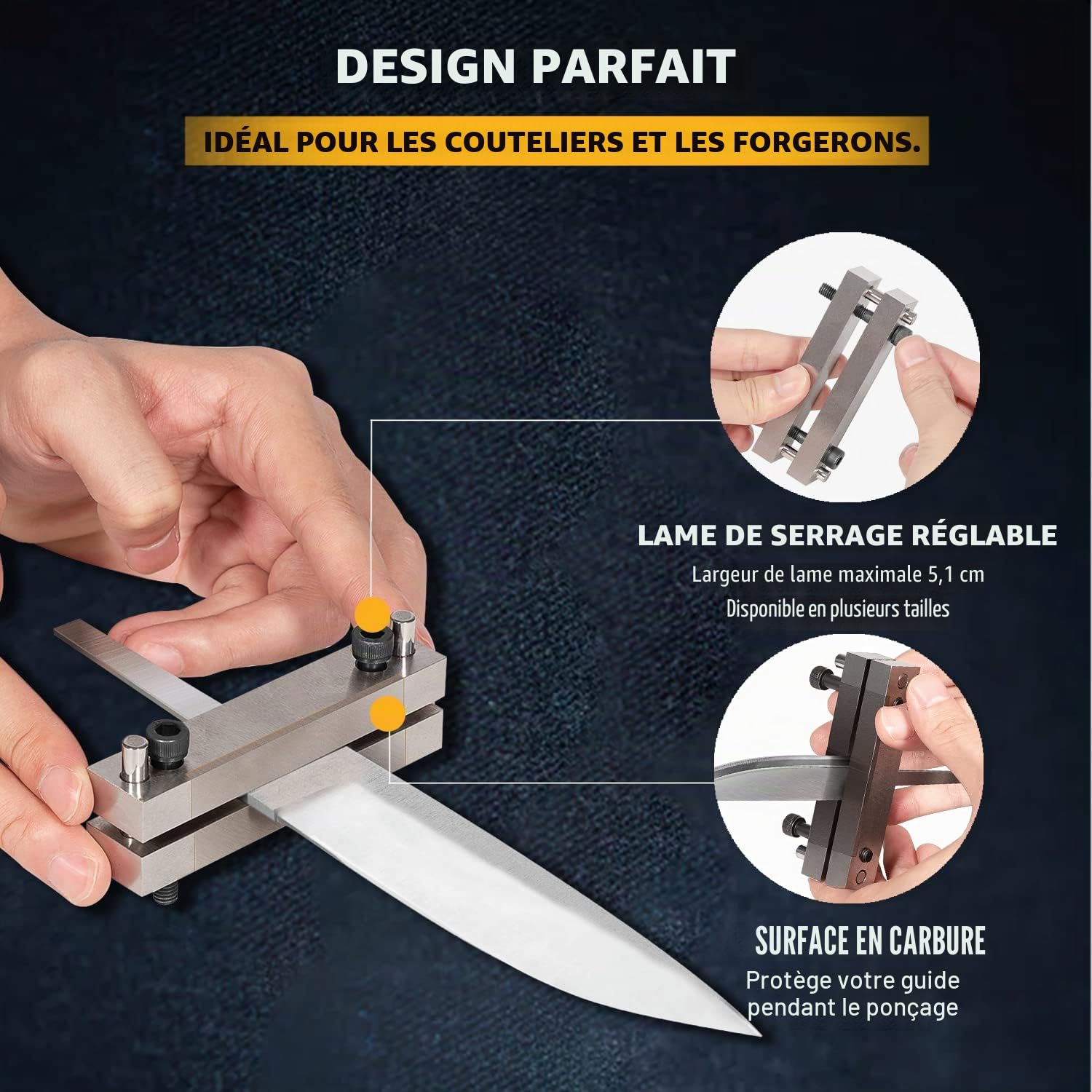 Guide de limes avec surface en carbure pour la fabrication de couteaux Argenté