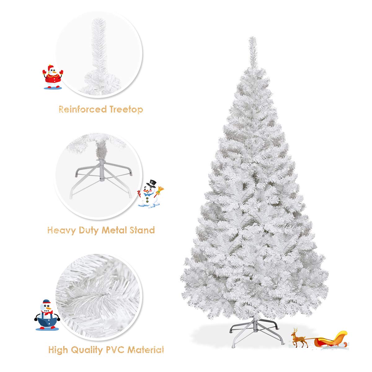 GOFLAME Artificial White Christmas Tree Home Holiday Décor, Metal Stand