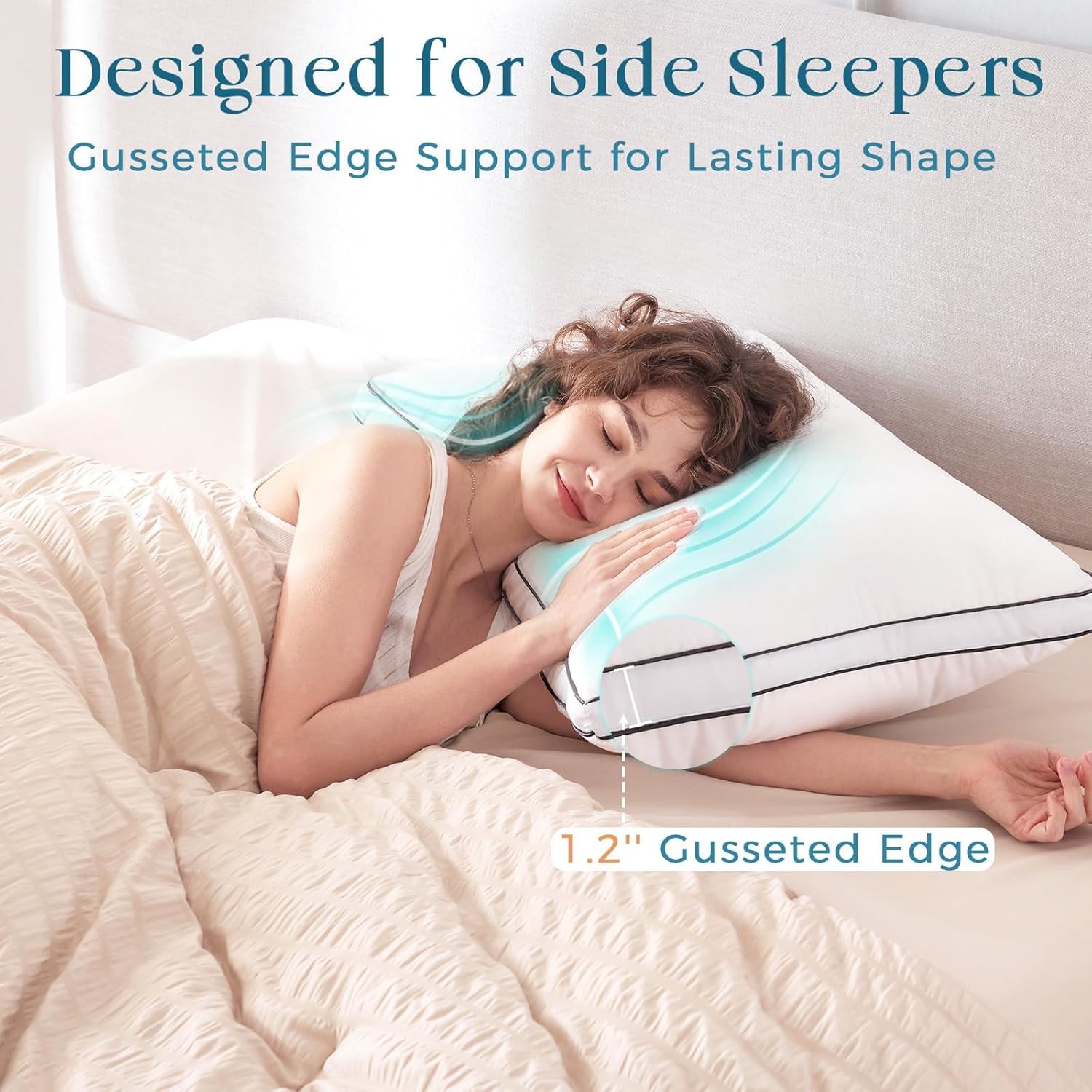 MUXHOMO Bed Pillows Standard Size Set of 4, Full Size Gusseted Bed Pillows for Side, Back, and Stomach Sleepers, Hotel Quality, Oeko-Tex Certified Fluffy Supportive Down Alternative Filling, 4 Pack - Image 3