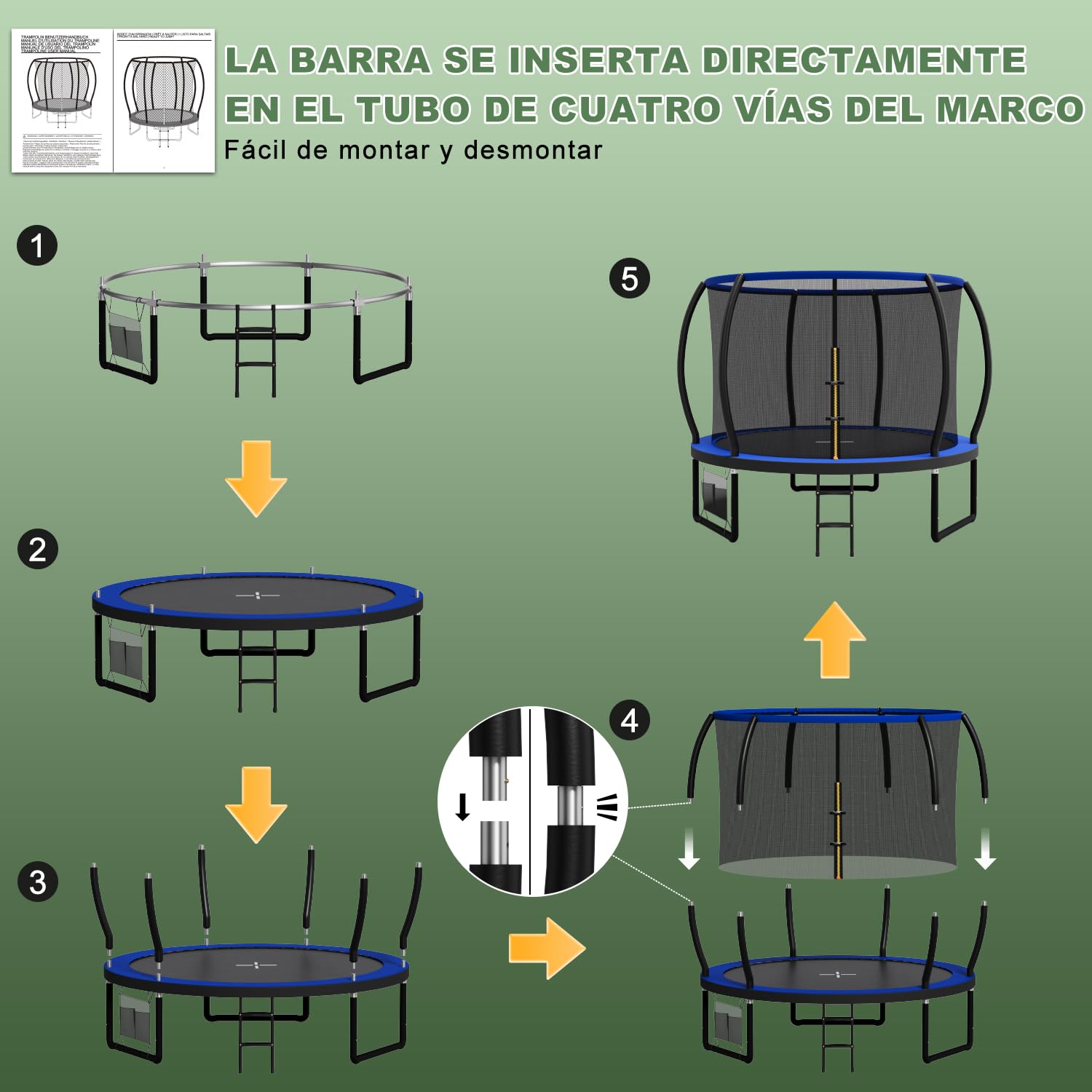Flamaker Cama Elástica para Niños, Trampolín Exterior Jardín con Funda de Seguridad, Estructura Marco Estable Anticorrosión, Ø 228/305/366/427 cm, Capacidad 150 kg