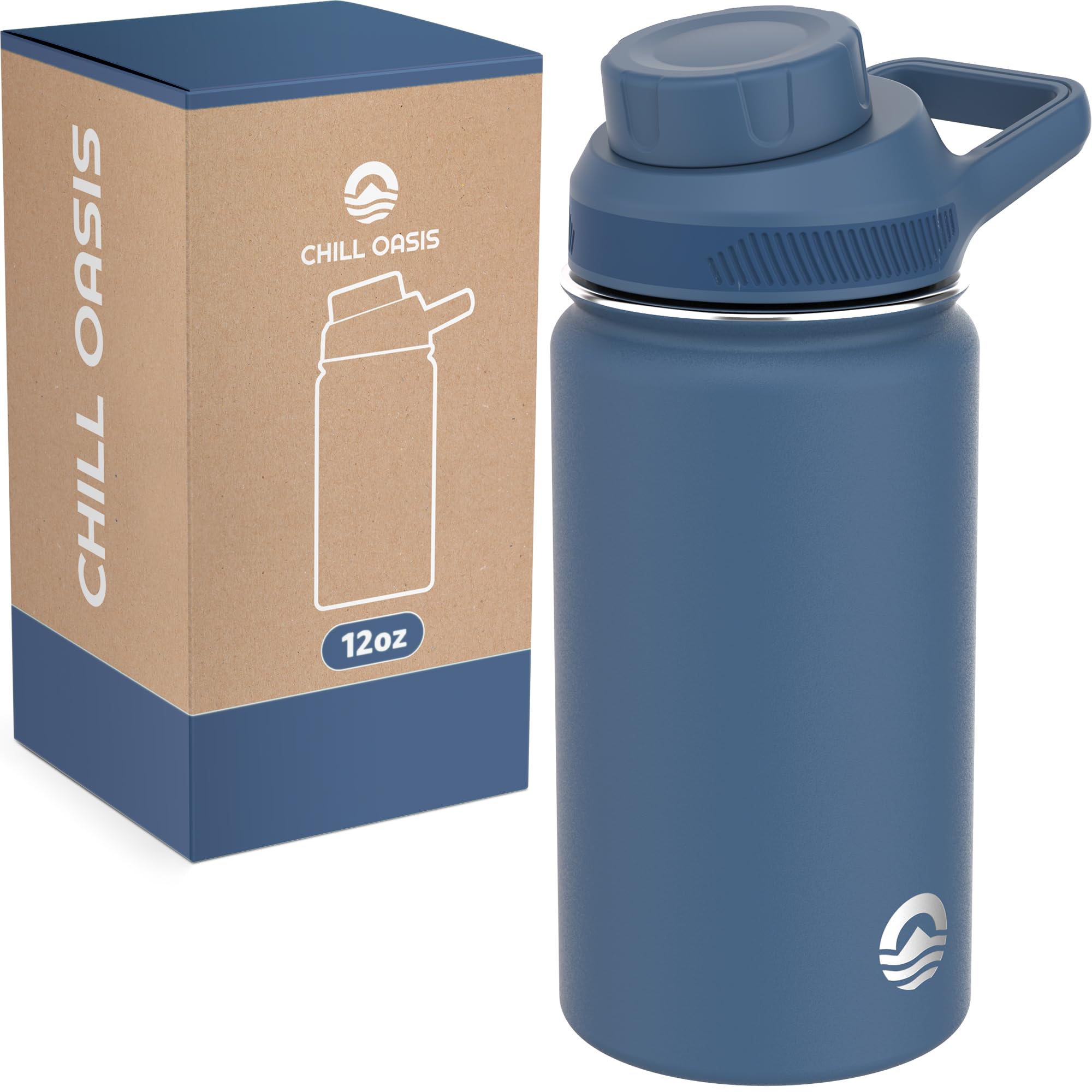 Chill OasisWater Bottle | Compatible With Popular Flavor Cartridges | BPA Free, Leak Proof, Double-Walled Vacuum Insulated Stainless Steel, and Dishwasher Safe | Cold for 24 Hours (Navy, 12oz)