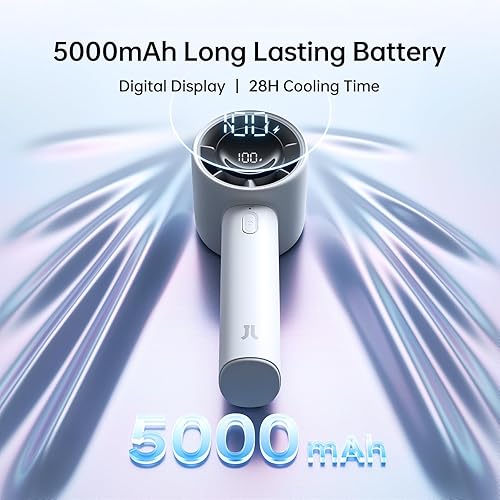 Miniatura 3 de JISULIFE Ventilador turbo de mano Life10s, ventiladores portátiles recargables de 5000 mAh, hasta 28 horas de trabajo, viento fuerte de 5