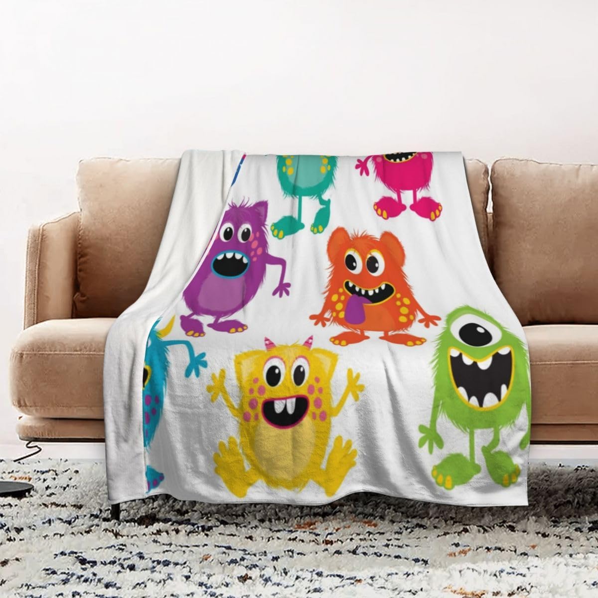 LOKMU Throw Blanket, Kids Cute Cartoon Fluffy Monsters Ultra-Soft Cozy Flannel Blankets, Fuzzy Plush Lightweight Modern Blanket for Couch Sofa Bedding Home Decor, 60" L x 50" W - Image 6