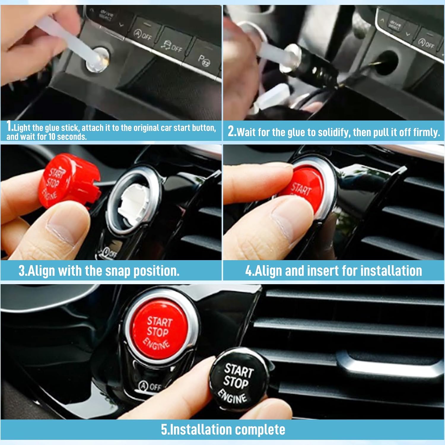 QianBao Start Stop Engine Switch Button Compatible with Ford Mustang 2015 2016 2017 2018 2019 2020 2021 2022 2023, Ignition Start Stop Button Replacement Red