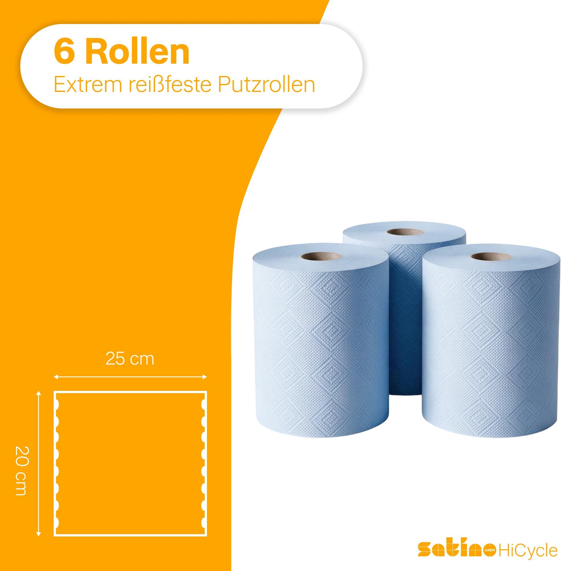 Putztuchrolle blau - 2-lagig – 12 x 600 Blatt - Made in Germany – Innenabwicklung - reißfeste & saugstarke Reinigungstücher – Satino Putzrolle