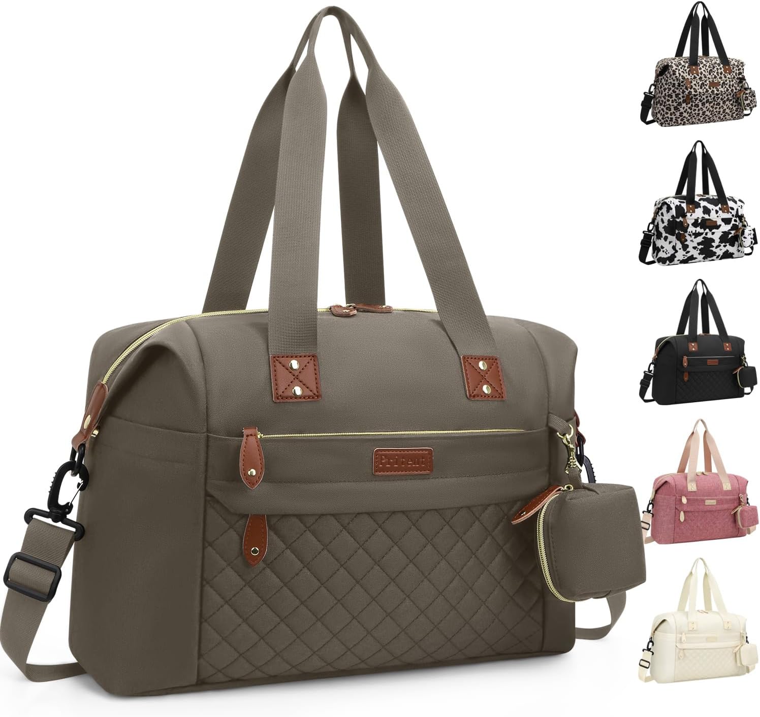 Pritent Diaper Bag Tote, Diaper Baby Bags with Pacifier Case, Shoulder Straps, Stroller Clips, Waterproof Large Mommy Bag Maternity Bag Travel Baby Bag for Mom and Dad, khaki