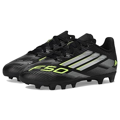 adidas Kids F50 Club Firm Ground/Multi Ground Cleats (Little Kid/Big Kid) Kids Shoes Black/Iron Metallic/Lucid Lemon