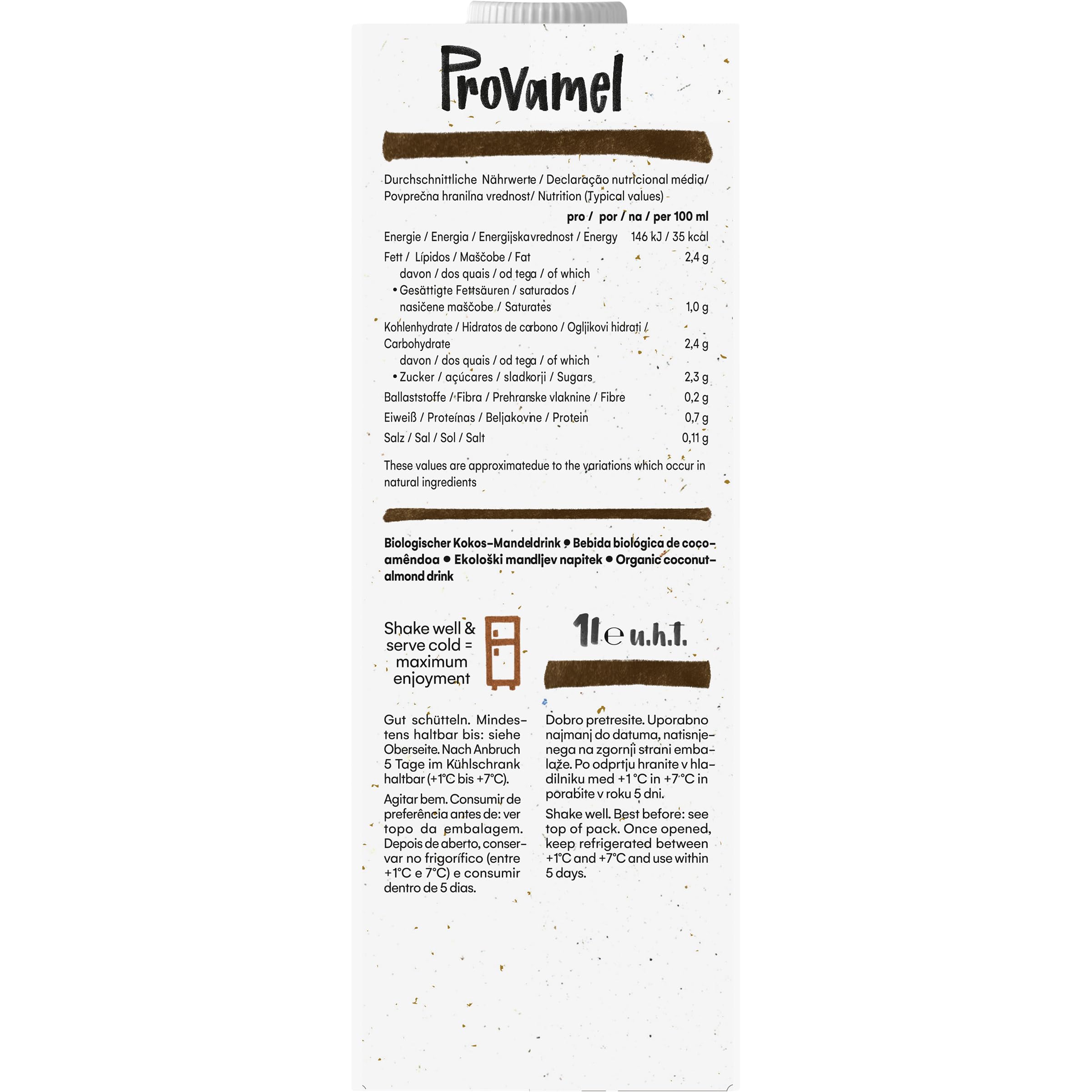 Provamel Kokosmandel-Getränke, 1 Liter, 4 Stück