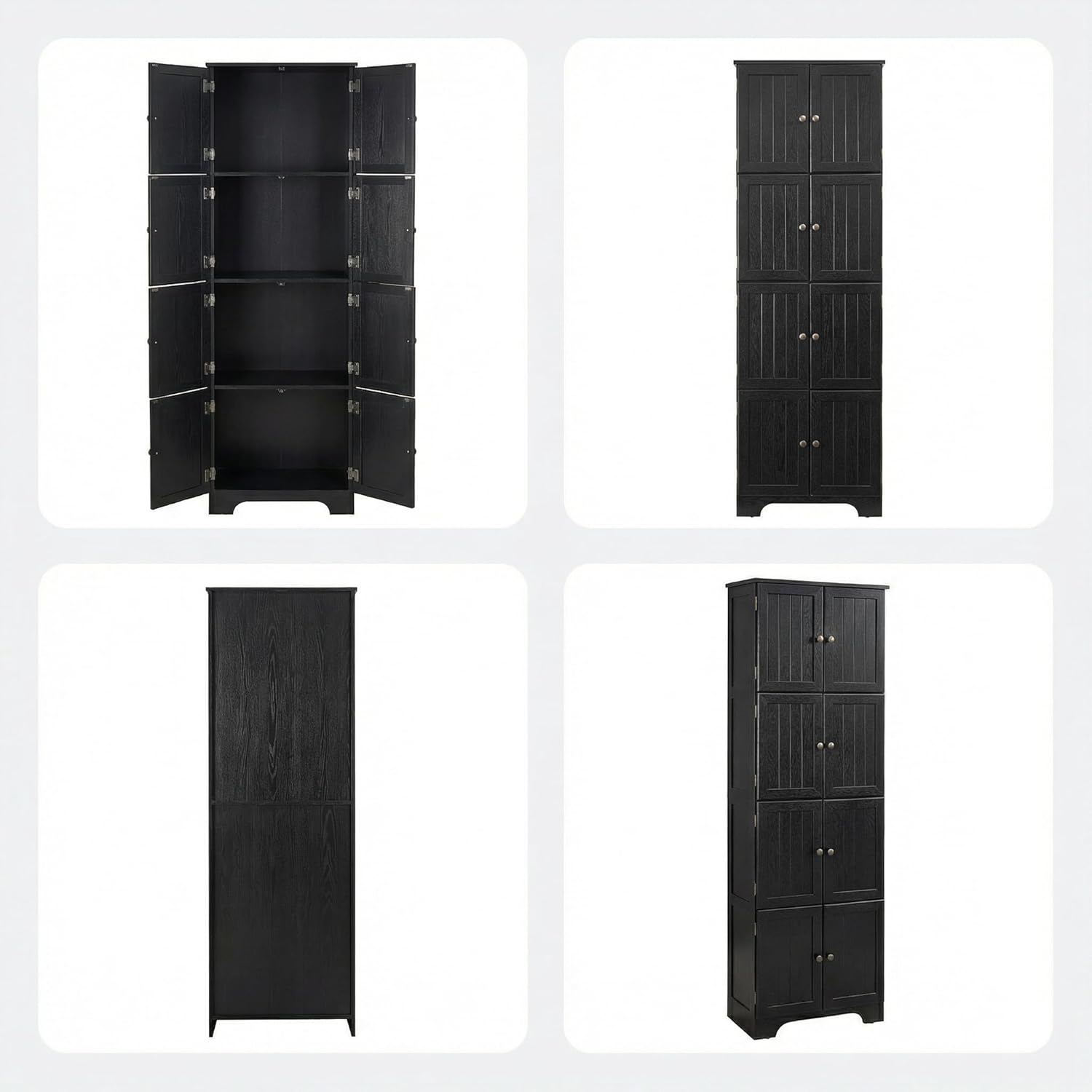 Casaphoria 72“ Pantry Corner Cabinet, Wooden Corner Storage Cabinet with Adjustable Shelves for Living Room, Black