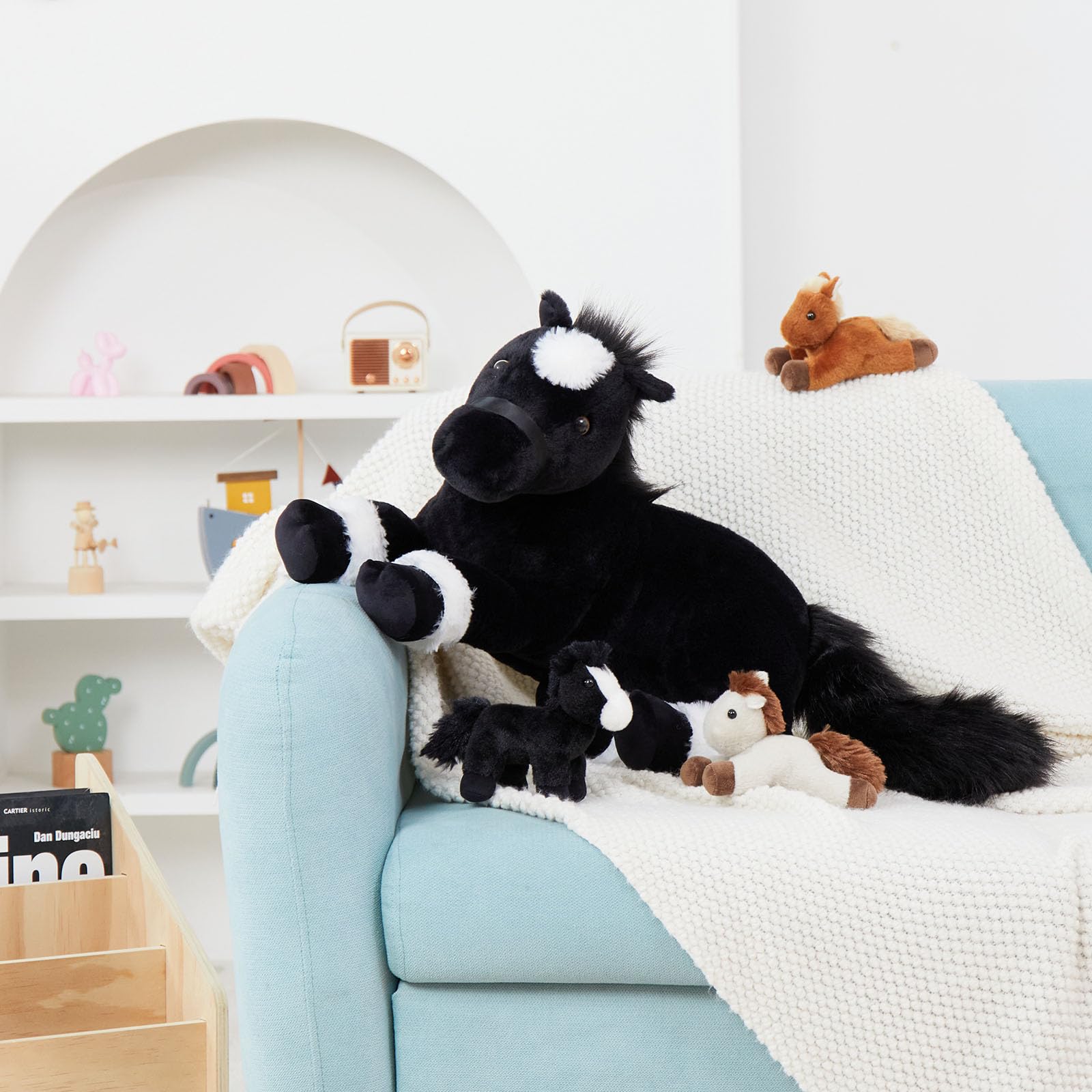 MorisMos Black Horse Teddy with Babies inside, Lifelike Cuddly Horses Pony Stuffed Animal Plush Soft Toys, Kawaii Presents for Kids Girls Boys Birthday Party Decoration (45cm) — view 7