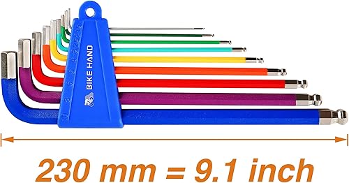 Miniatura 2 de BikeHand - Juego de llaves Allen hexagonales de cabeza de bicicleta de alta resistencia, 9 piezas, con extremo de bola de brazo largo