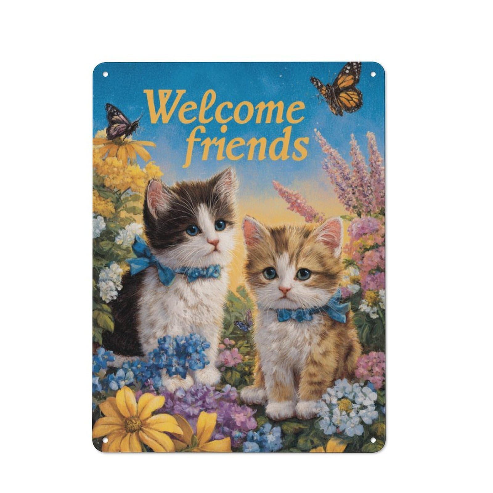 Junmoney Kitty Garden Welcome Metal Sign 40X30cm With For Home Bar Wall, Rustic Decor, For Vintage Wall Decor Fans, For Themed Room Decoration