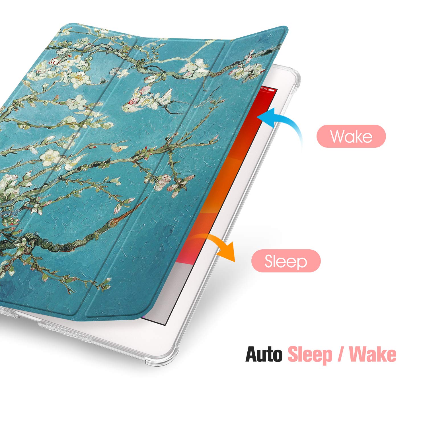 FINTIE Custodia per iPad 10.2 Pollici 9a / 8a / 7a Generazione (2021 2020 2019) con Built-in Pencil Holder - Sottile Leggero Semi-Trasparente Cover Case con Auto Sveglia/Sonno, Blossom