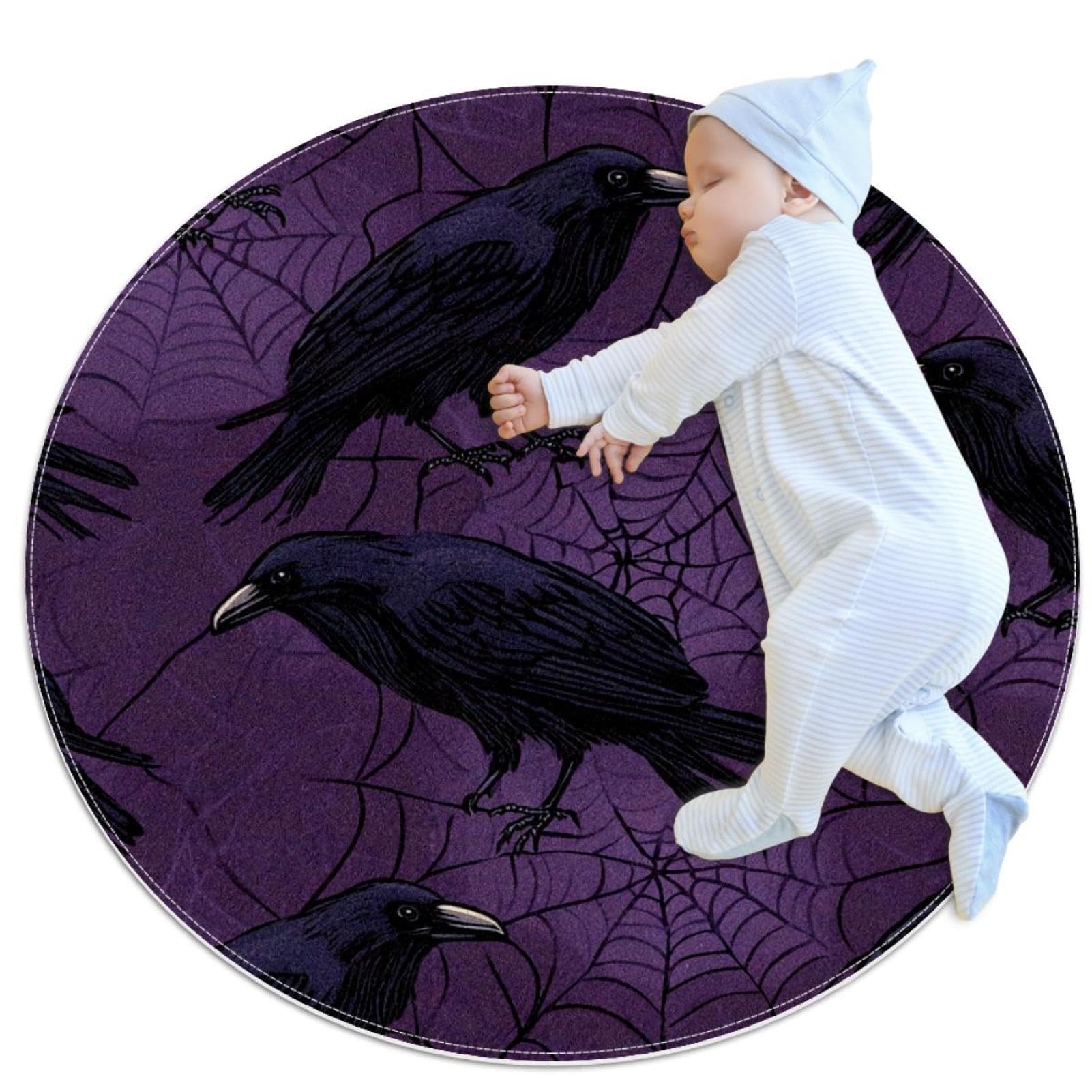 Tapis rond violet corbeau pour deco de chambre enfant et salon