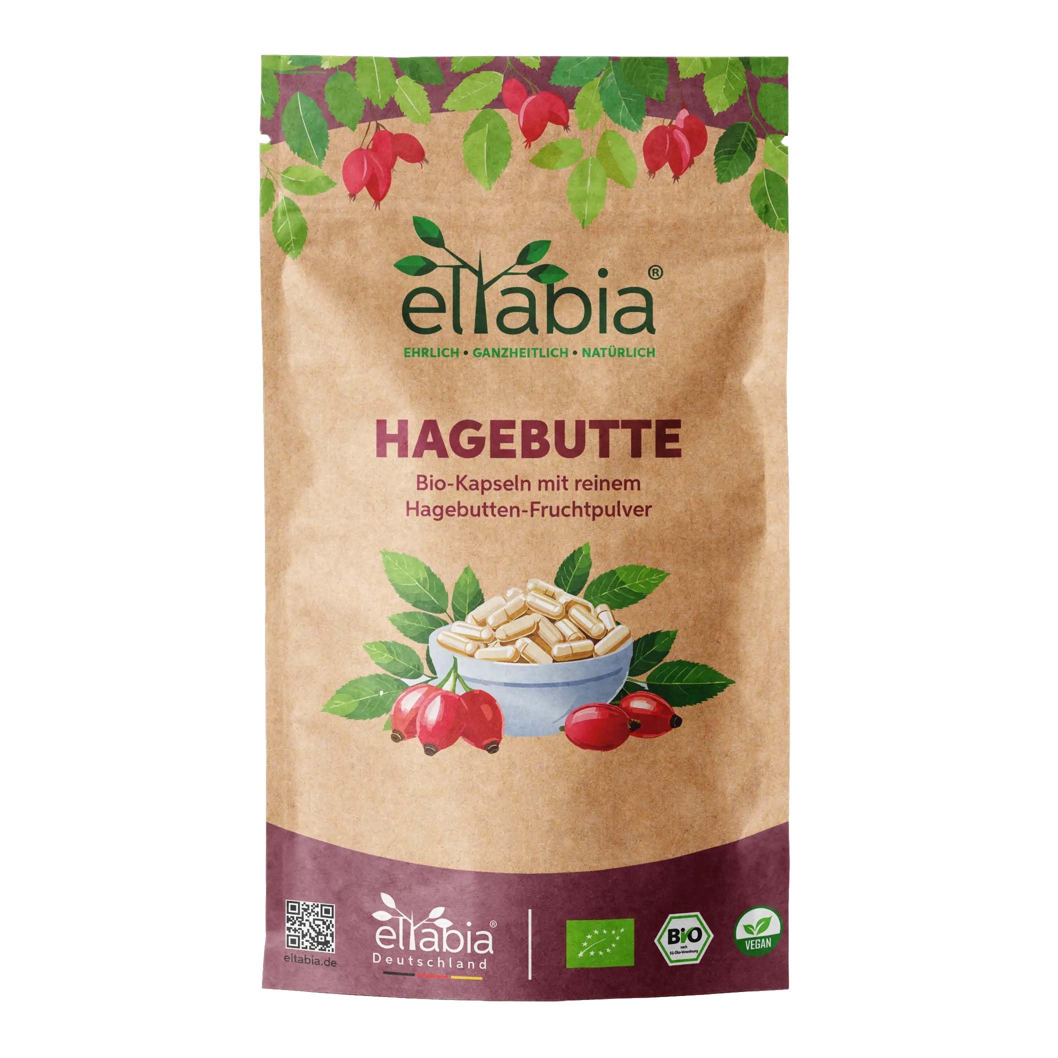 Bio Hagebutten Kapseln 1000 Stück | Hochdosiert 3000mg Tagesdosis | EU-Anbau in Premium Rohkost-Qualität Vegan | 100% rein ohne Zusätze (DE-ÖKO-007)