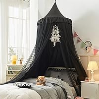 Vista 8 de VETHIN Toldo de cama para niños con luces, doble capa de cúpula redonda de princesa para niños, mosquitera de ensueño, habitación de niñas