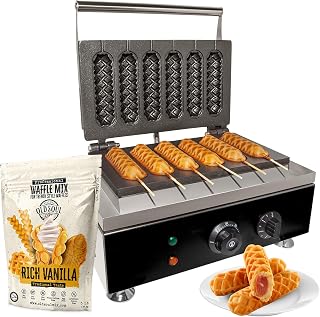 Corn Dog Waffle Maker for Commercial Use | Hotdog Waffles on a Stick | Stainless Steel | 110V (6 Pcs)