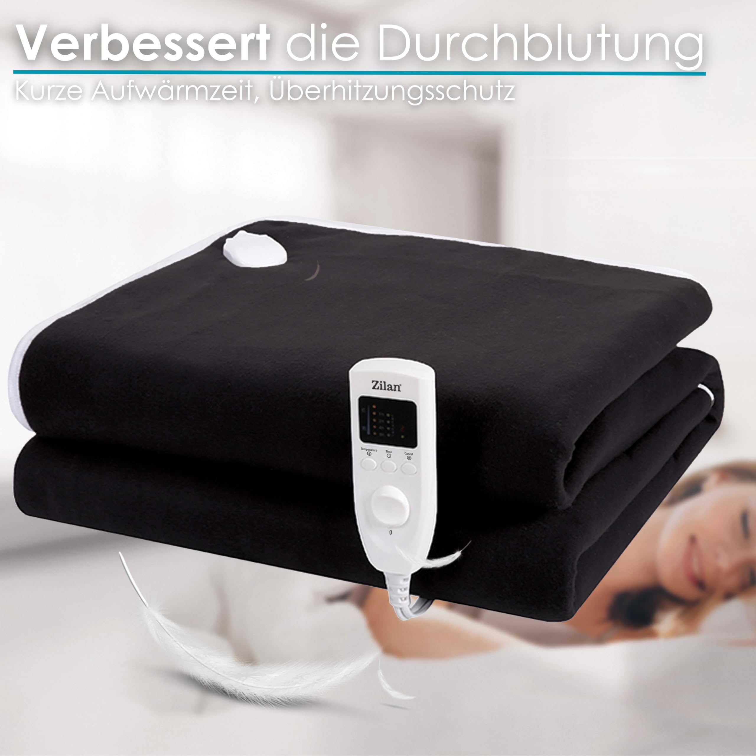 Couverture chauffante électrique avec arrêt automatique - 150 x 80 cm - 5 niveaux de température - Minuterie 10 h - Télécommande - Lavable à 30 °C - Couverture chauffante - Couverture chauffante -