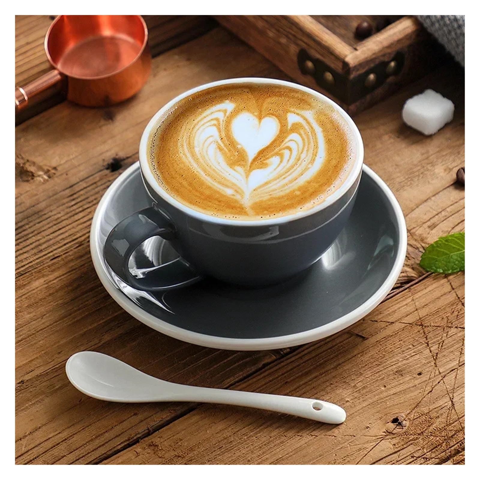 Tazas de café grandes de cerámica, Juego de tazas café porcelana multicolor 300 ml(B)