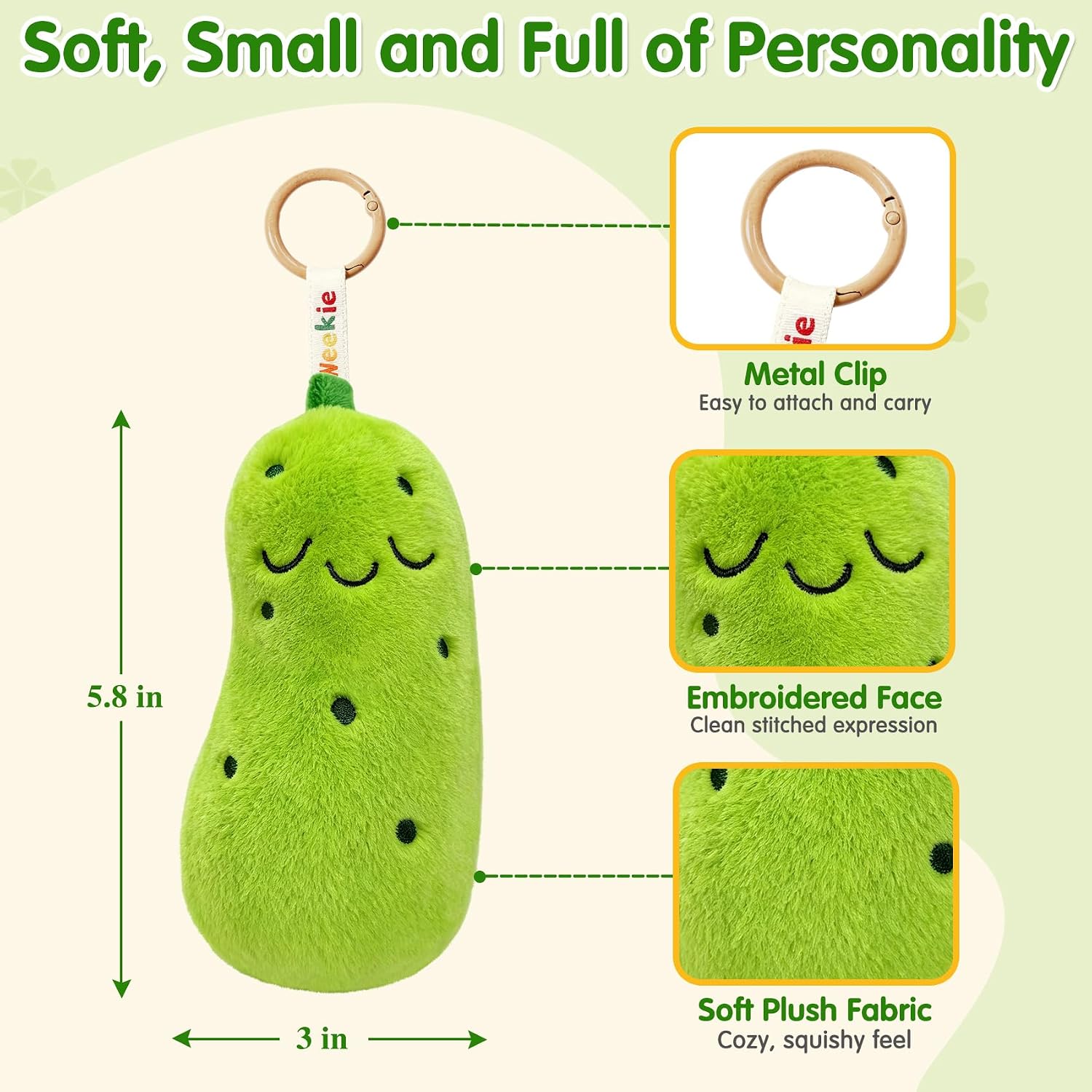 KPBLIS Weekie Wonders Emotional Mood Support Pickle Plush, Cute Pickle Stuffed Animals Bag Charm, Funny Gifts for Adults Women Men Friends Coworkers (SUN, Pickles) image 4