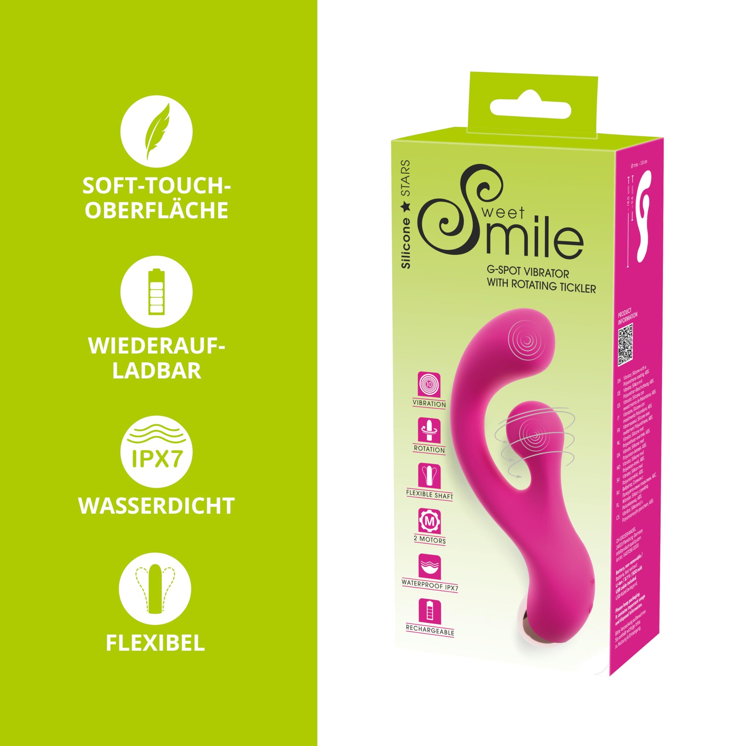 Beau Coeur G-Spot Vibratore Coniglio con Rotazione - Vibratore Clitorideo per donne, 2 motori silenziosi, 20 modalità, impermeabile, ricaricabile tramite USB, silicone, giocattolo erotico, rosa, 18 cm