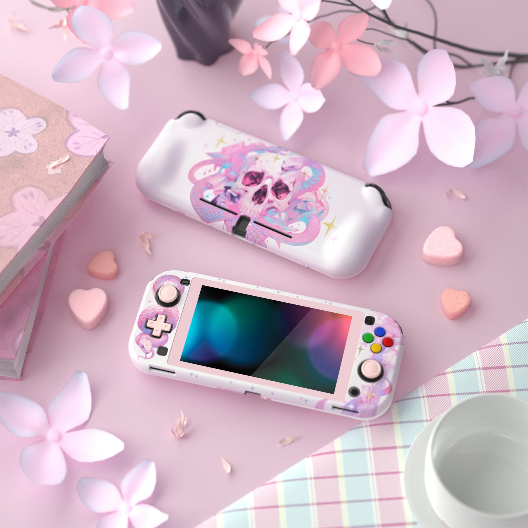playvital ZealProtect Protective Case for Nintendo Switch Lite, Hard Shell Grip Cover for Nintendo Switch Lite w/Screen Protector & Thumb Grip Caps & Button Caps - Celestial Serpent's Embrace - 4
