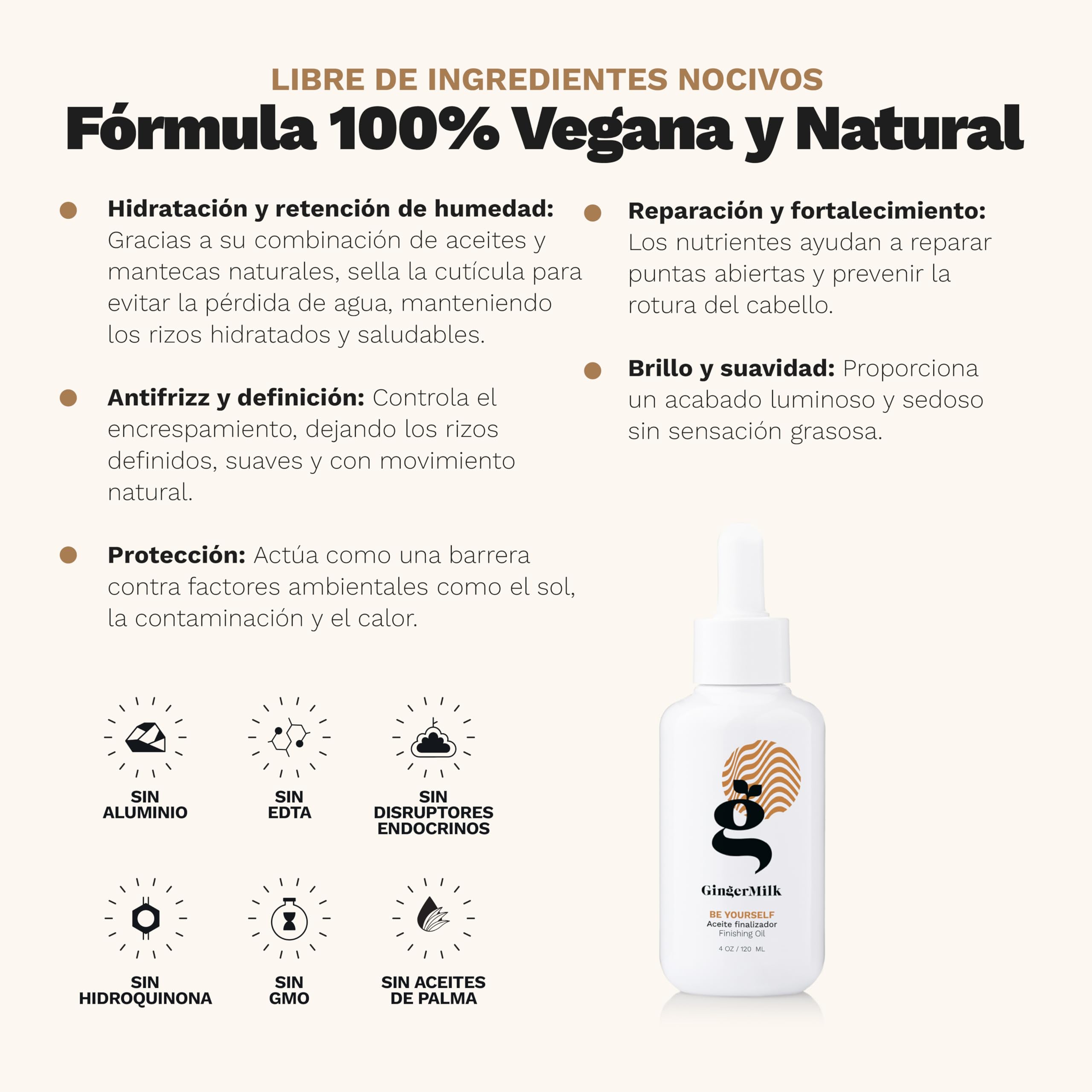 Ginger Milk Rutina Capilar para Rizos Be Yourself, Kit Curly con Shampoo, Mascarilla, Leave-In, Gel Definidor y Aceite para Pelo Rizado y Ondulado