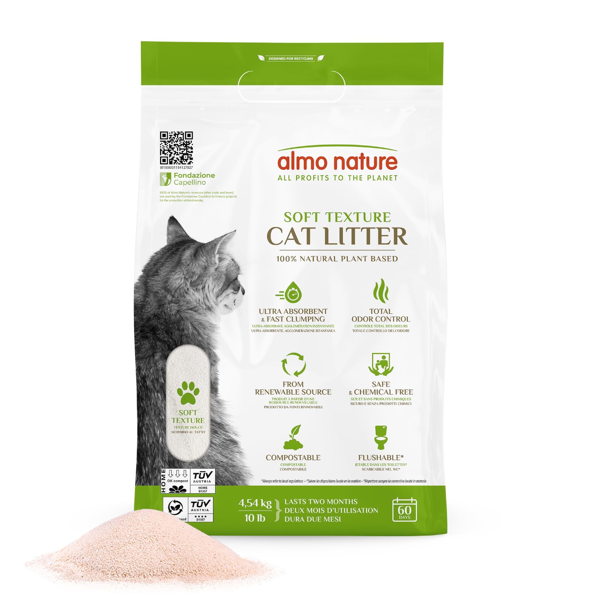 Almo Nature: Natural Unscented Cat Litter - 10 lbs - Non-Toxic, 100% Plant-Based, Clumping, Biodegradable, Compostable, for Cats & Kittens