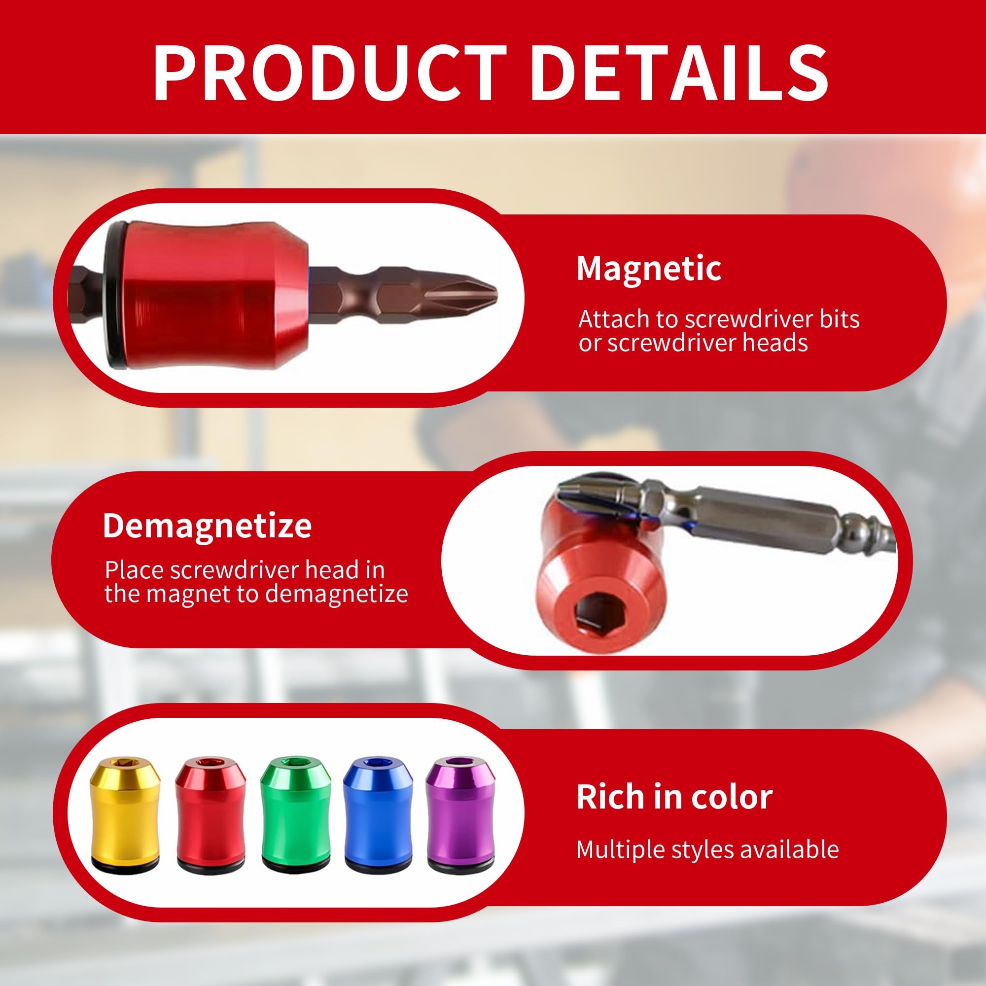 5PCS Magnetic Screw Ring Holder, Magnetic Bit Holder Screw Catcher, Removable Magnetizer Ring Screwdriver Accessory Suitable for 1/4" (6.35mm) Hex Screwdrivers & Power Bits - 5