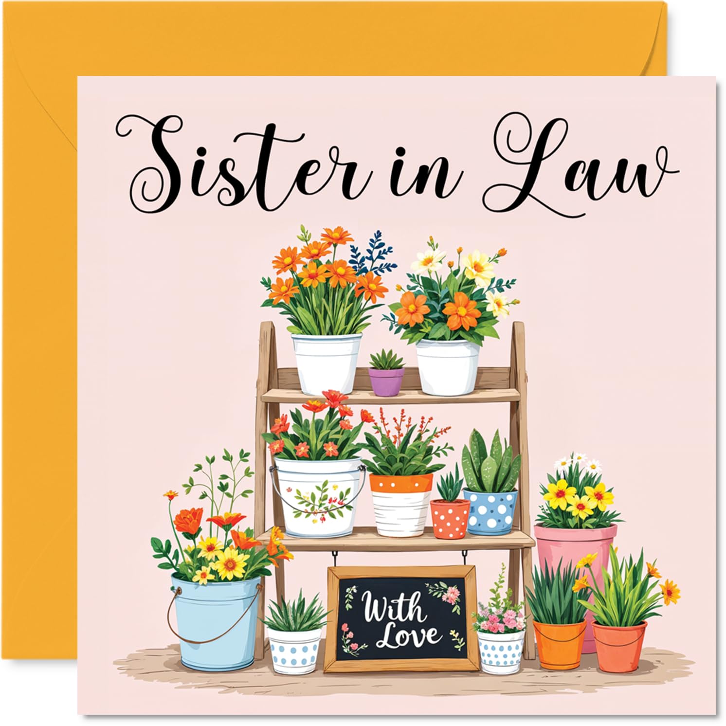 Sister in Law Birthday Card - Flowers With Love - Happy Birthday Card for Sister in Law from Brother Sibling, 145mm Floral Bday Greeting Cards