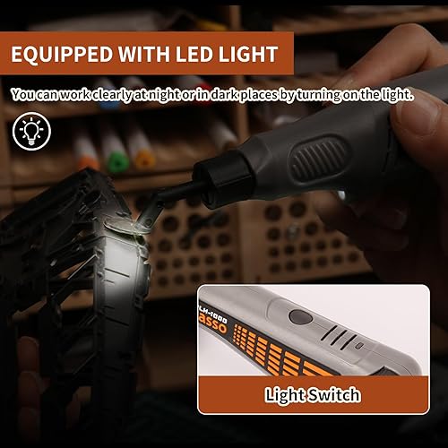 Miniatura 3 de Lijadora de bolígrafo inalámbrica, velocidad variable y carga USB con luz LED, herramienta eléctrica multiusos para lijar, pulido, acabado,