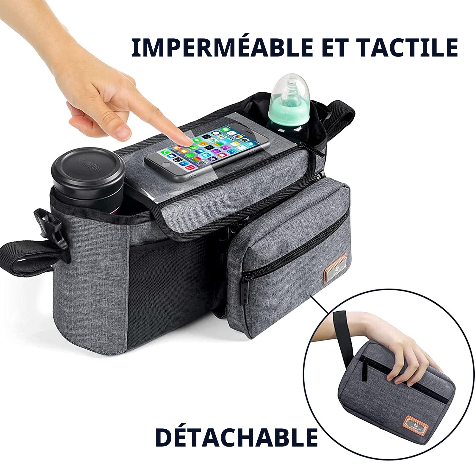 L'accessoire poussette est nouvellement mis à jour, l'organisateur poussette contient 2 porte-gobelets pour couches et jouets, s'adapte à tous les modèles Buggy