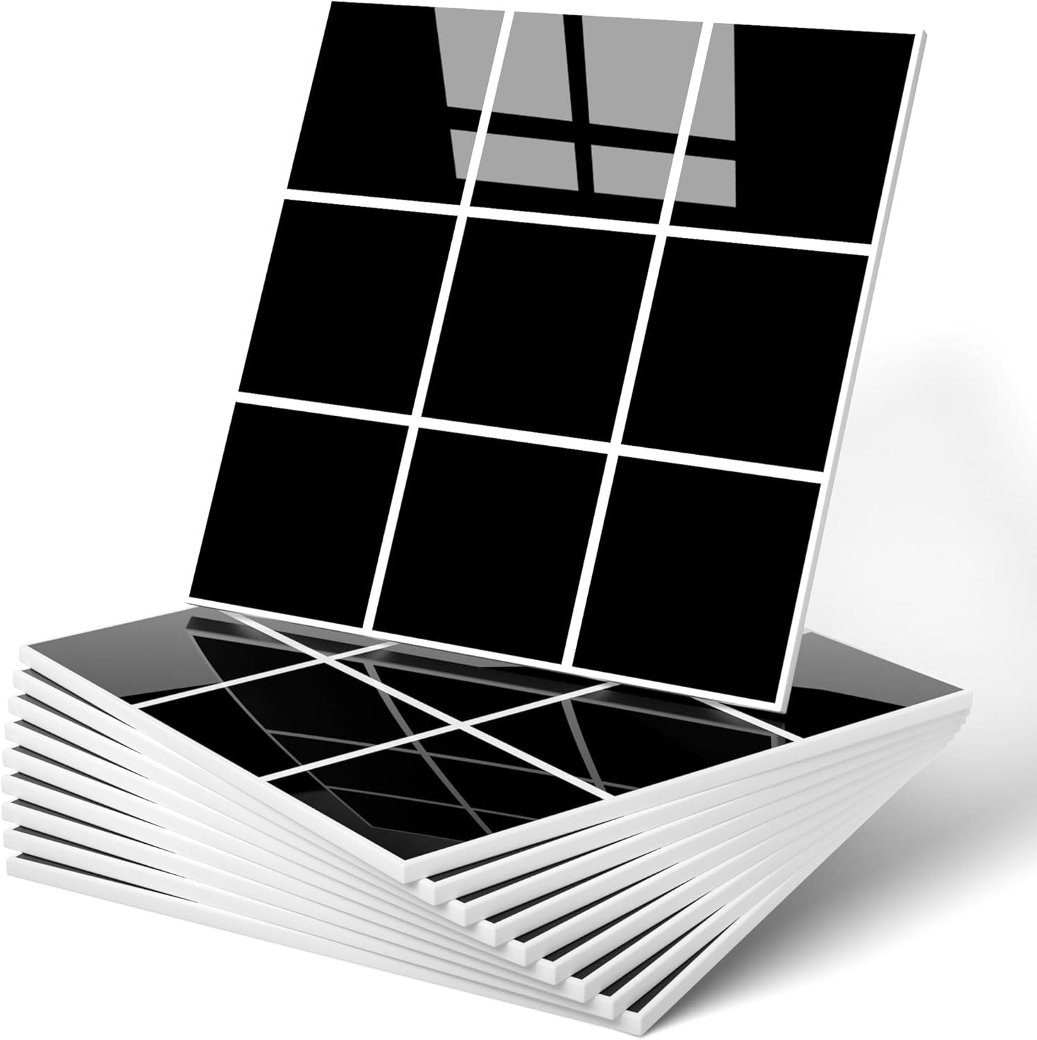 WDILE PVC Peel and Stick Tiles, Self-Adhesive Backsplash Panels for Kitchen, Bathroom, Laundry Walls Waterproof and Easy to Clean Stick-On Backsplash Black Checkered 10 PC